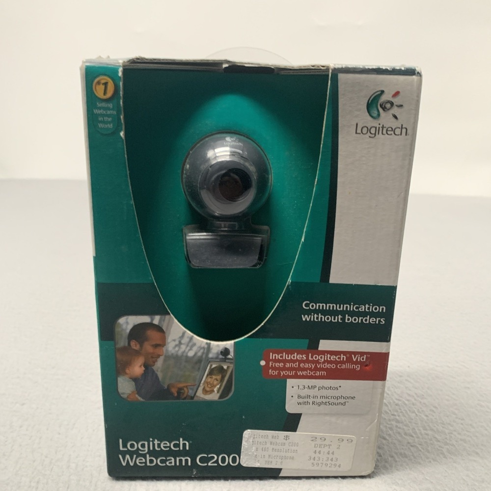 Logitech Webcam C200 USB V-U0011 Grey Black Built In Microphone Manual Focus NEW